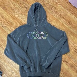 women’s Charcoal Hoodie with Multicolor Smiley Design